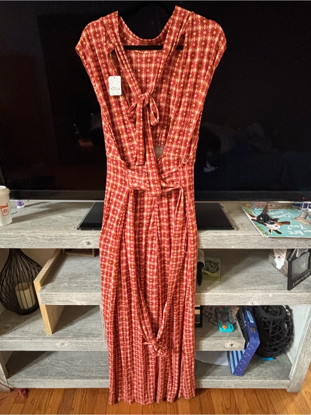 Free People Rust Plaid Tie-Back Wide-Leg Jumpsuit - Picture 3 of 10